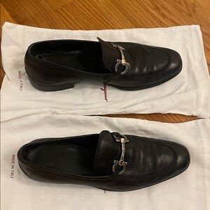 Salvatore Ferragamo Black Leather Slip-On Loafers